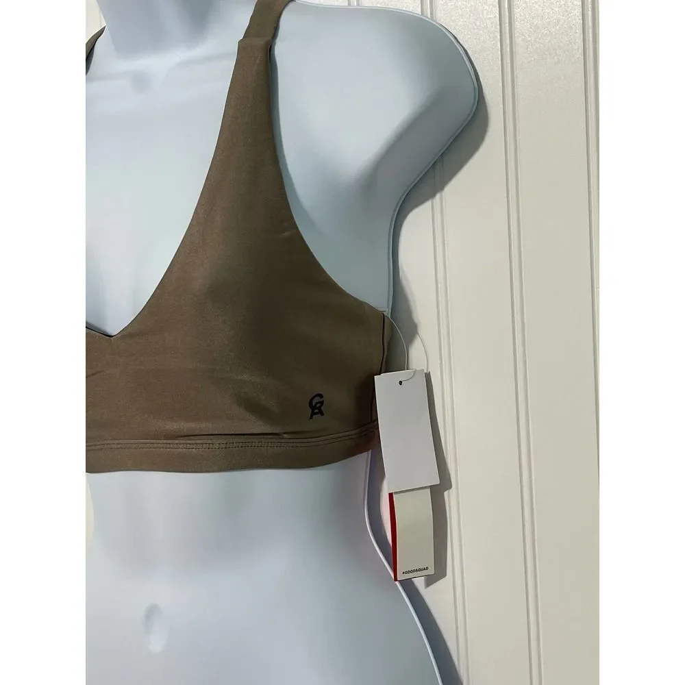 Good American Core Plunge‎ Performance Criss Cross Sports Bra Bronze Size 0 XS